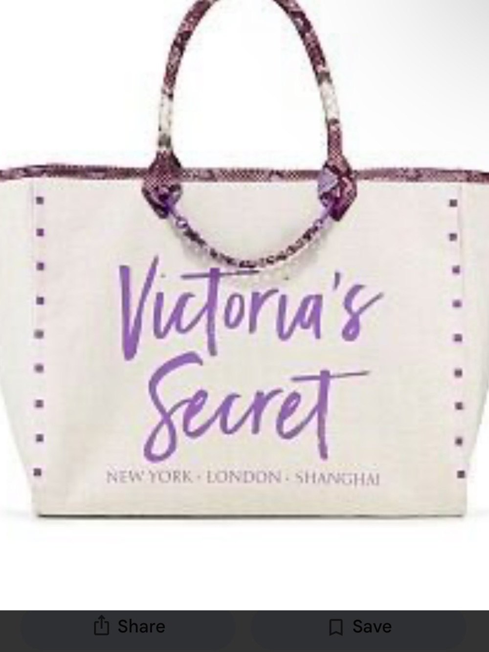 Victoria's Secret Cream Tote with Lavender Logo and Trim